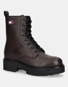 Tommy Jeans Кожени кубинки TJW URBAN LACE UP BOOT в кафяво с равна подметка EN0EN02907
