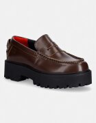 Tommy Jeans мокасини дамски кожени ARCHIVE '01 LEATHER LOAFER кафяви EN0EN03022