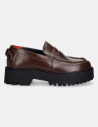 Tommy Jeans мокасини дамски кожени ARCHIVE '01 LEATHER LOAFER кафяви EN0EN03022