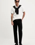 Tommy Jeans Памучен пуловер мъжки в черно от лека материя с ниско поло DM0DM21654