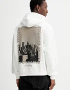 Tommy Jeans Памучен суичър мъжки в бежово с качулка с принт DM0DM22090