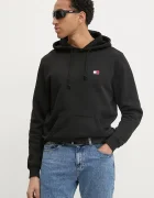 Tommy Jeans Памучен суичър мъжки в черно с качулка с изчистен дизайн DM0DM20258