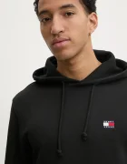 Tommy Jeans Памучен суичър мъжки в черно с качулка с изчистен дизайн DM0DM20258