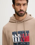 Tommy Jeans Памучен суичър мъжки в кафяво с качулка с принт DM0DM22092