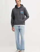 Tommy Jeans Памучен суичър мъжки в сиво с качулка с принт DM0DM22077