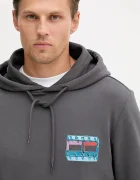 Tommy Jeans Памучен суичър мъжки в сиво с качулка с принт DM0DM22077