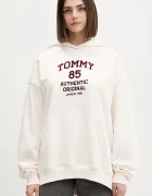 Tommy Jeans Памучен суичър в бежово с качулка с принт DW0DW22603