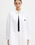 Tommy Jeans Памучна риза дамска в бяло със свободна кройка с класическа яка DW0DW20289