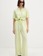 Tommy Jeans панталон дамски с лен зелен с висока талия DW0DW22285