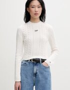 Tommy Jeans пуловер дамски от памук бежов DW0DW22301