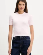 Tommy Jeans пуловер с къси ръкави дамски от памук розов DW0DW19336