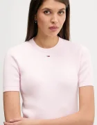 Tommy Jeans пуловер с къси ръкави дамски от памук розов DW0DW19336