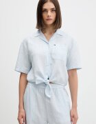 Tommy Jeans риза дамска с лен синя с изчистена шарка DW0DW22210