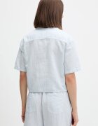 Tommy Jeans риза дамска с лен синя с изчистена шарка DW0DW22210