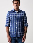 Tommy Jeans риза мъжка от памук синя на каре DM0DM23139