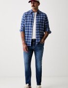 Tommy Jeans риза мъжка от памук синя на каре DM0DM23139