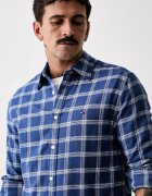 Tommy Jeans риза мъжка от памук синя на каре DM0DM23139