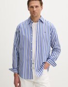 Tommy Jeans риза мъжка от памук синя на райе DM0DM23414