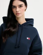 Tommy Jeans суичър с качулка дамски от памук тъмносин DW0DW19414