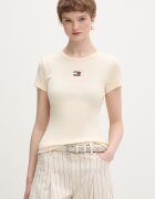 Tommy Jeans тениска дамска от памук с еластан бежова DW0DW17881