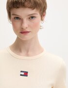 Tommy Jeans тениска дамска от памук с еластан бежова DW0DW17881