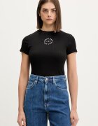 Tommy Jeans тениска дамска от памук с еластан черна DW0DW22807