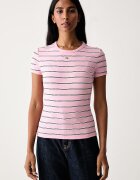 Tommy Jeans тениска дамска от памук с еластан розова DW0DW17383