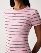 Tommy Jeans тениска дамска от памук с еластан розова DW0DW17383