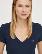 Tommy Jeans тениска дамска от памук с еластан тъмносиня DW0DW17385
