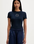 Tommy Jeans тениска дамска от памук с еластан тъмносиня DW0DW22807