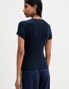 Tommy Jeans тениска дамска от памук с еластан тъмносиня DW0DW22807