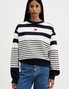 Tommy Jeans уголемен суичър дамски от памук тъмносин DW0DW22824