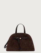Tory Burch чанта дамска от велур Romy Suede Bauletto кафява 183363