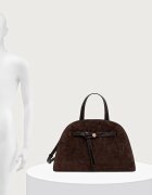 Tory Burch чанта дамска от велур Romy Suede Bauletto кафява 183363
