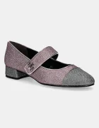 Tory Burch Велурени обувки с дебел ток Cap-Toe Mary Jane Pave Heel Ballet