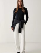 Trussardi блуза с дълги ръкави дамска от памук с еластан тъмносиня G0276000326N
