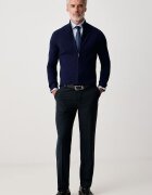 Trussardi пуловер със закопчаване мъжки от вълна тъмносин M0238000025N