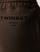 Twinset спортен панталон дамски от памук кафяв с висока талия 262TP272C