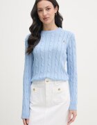 U.S. Polo Assn. пуловер дамски от памук CREW NECK CABLE син WUP0398