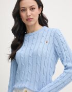 U.S. Polo Assn. пуловер дамски от памук CREW NECK CABLE син WUP0398