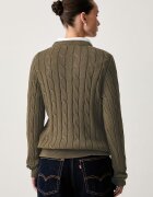 U.S. Polo Assn. пуловер дамски от памук V-NECK CABLE кафяв WUP0397