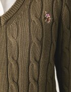 U.S. Polo Assn. пуловер дамски от памук V-NECK CABLE кафяв WUP0397
