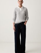 U.S. Polo Assn. пуловер дамски от памук V-NECK CABLE сив WUP0397