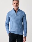 U.S. Polo Assn. пуловер мъжки от памук CLASSIC COTTON CABLE KNIT 1/4 ZIP FUNNEL син MUP5411