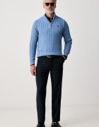 U.S. Polo Assn. пуловер мъжки от памук CLASSIC COTTON CABLE KNIT 1/4 ZIP FUNNEL син MUP5411