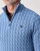 U.S. Polo Assn. пуловер мъжки от памук CLASSIC COTTON CABLE KNIT 1/4 ZIP FUNNEL син MUP5411