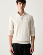 U.S. Polo Assn. пуловер мъжки с памук Rich Funnel 1/4 Zip бежов MUP2963