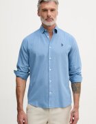 U.S. Polo Assn. риза мъжка с памук LINEN BLEND LS синя с изчистена шарка MUP3248
