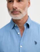U.S. Polo Assn. риза мъжка с памук LINEN BLEND LS синя с изчистена шарка MUP3248