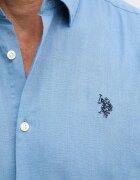 U.S. Polo Assn. риза мъжка с памук LINEN BLEND LS синя с изчистена шарка MUP3248